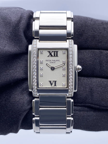 Patek Philippe Twenty-4 4910 Diamond White Dial Ladies Watch With Papers - Watches