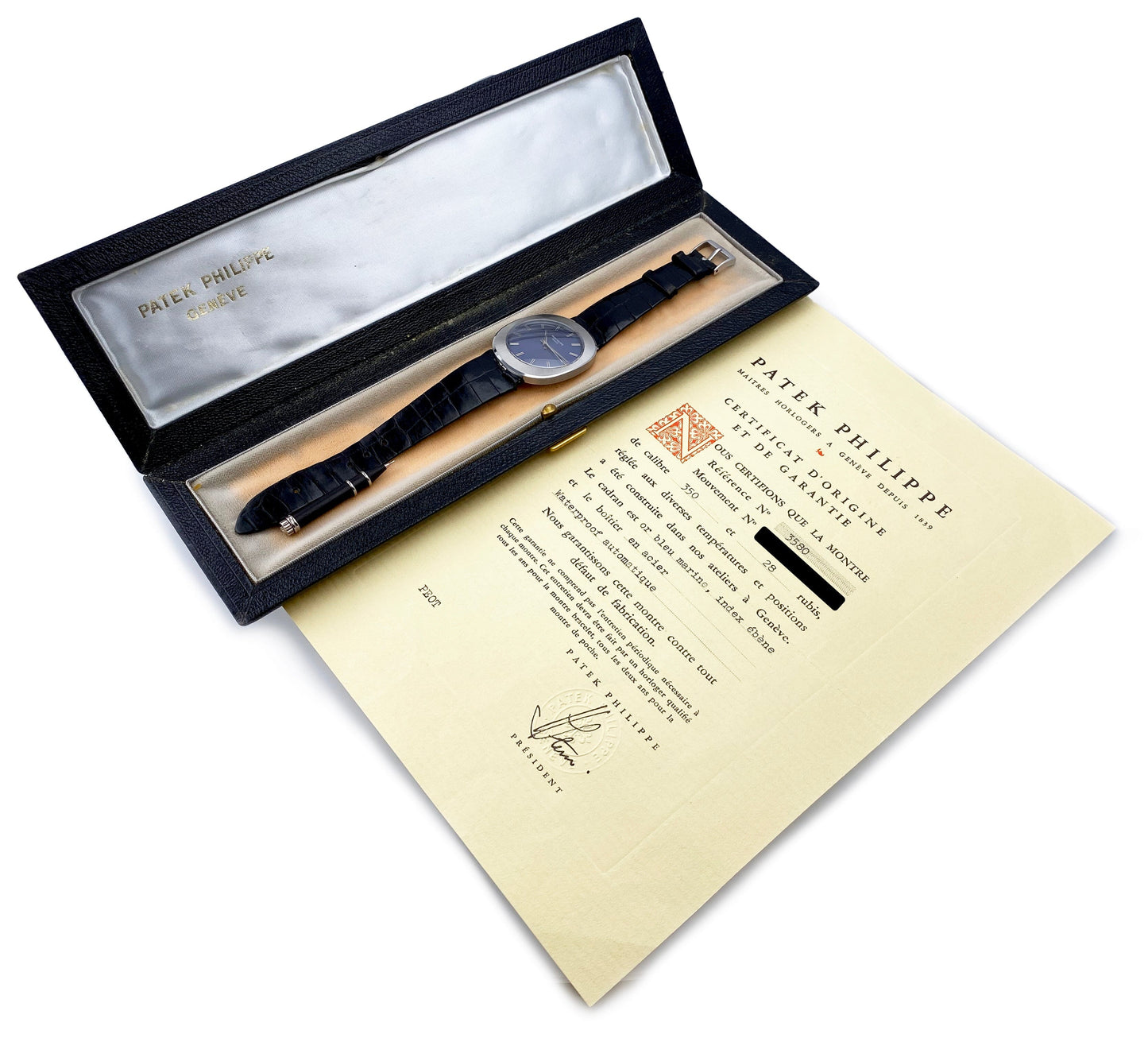 Patek Philippe Vintage 3580 Blue Dial Jumbo "UFO" Watch Box Papers