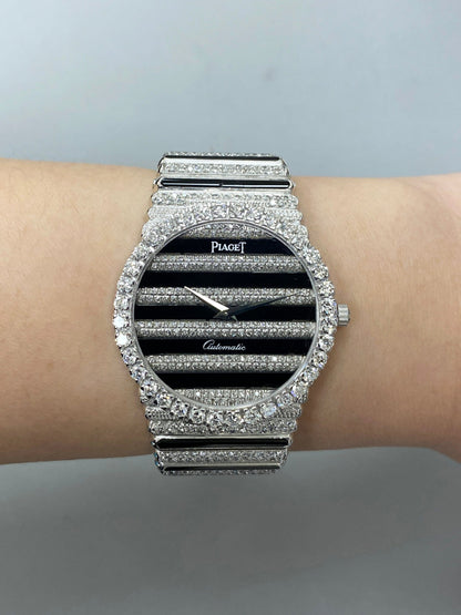 Piaget Polo 18K White Gold Diamond Onyx Ladies Watch