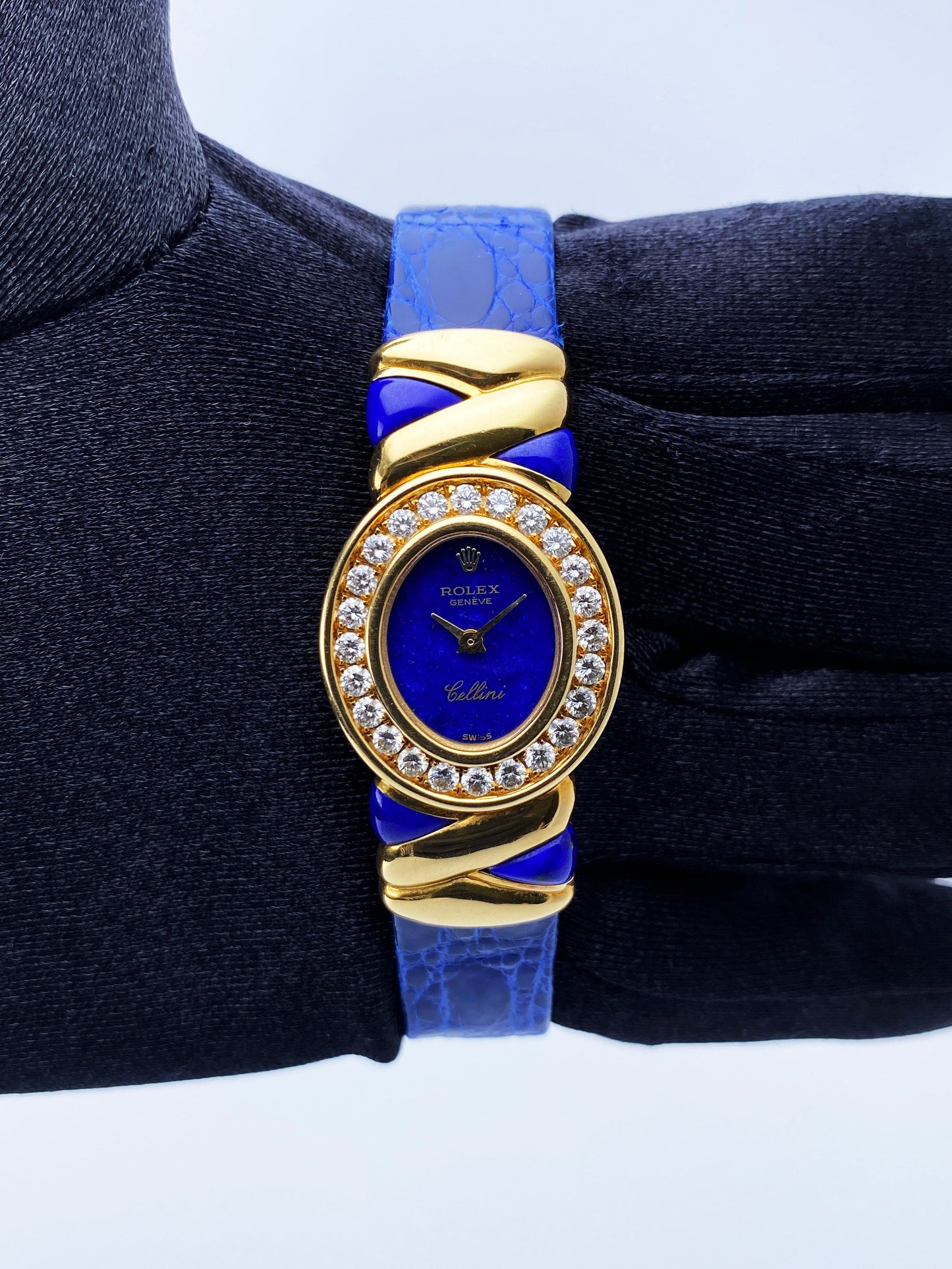 Rolex Cellini 5222 Lapis Dial Diamond Ladies Watch
