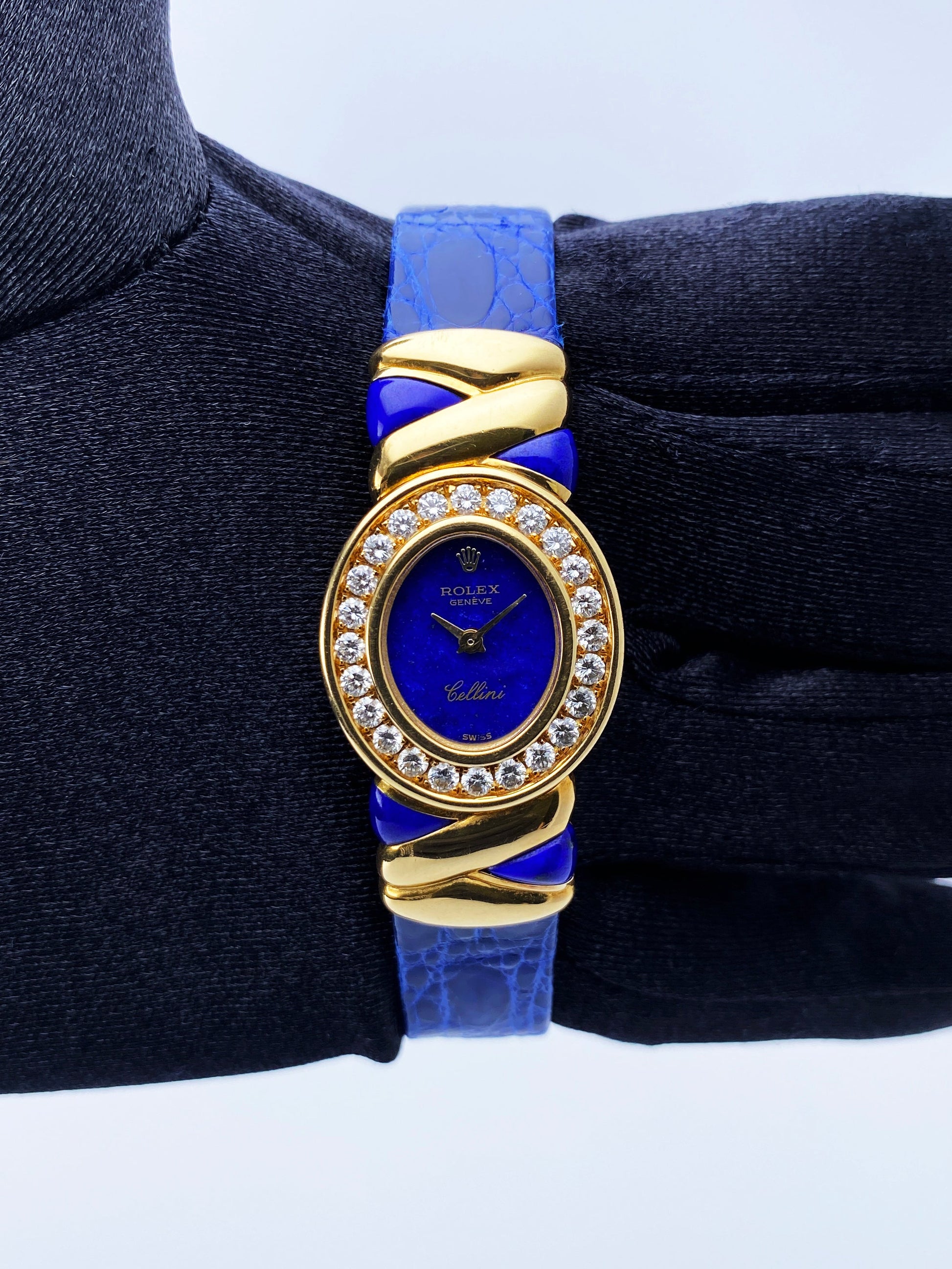 Rolex Cellini 5222 Lapis Dial Diamond Ladies Watch
