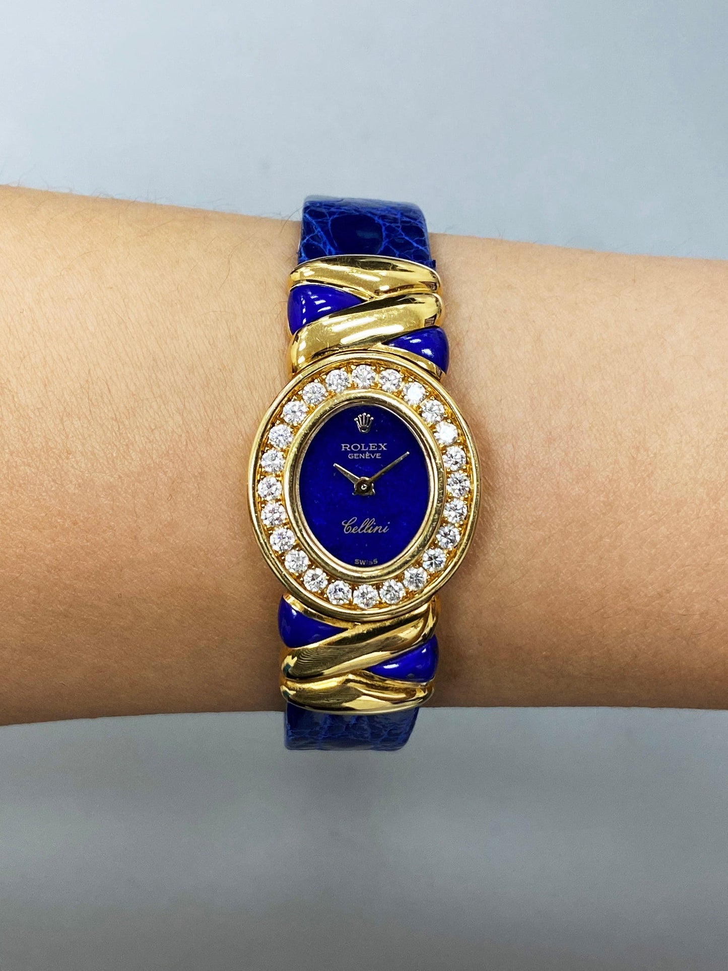 Rolex Cellini 5222 Lapis Dial Diamond Ladies Watch