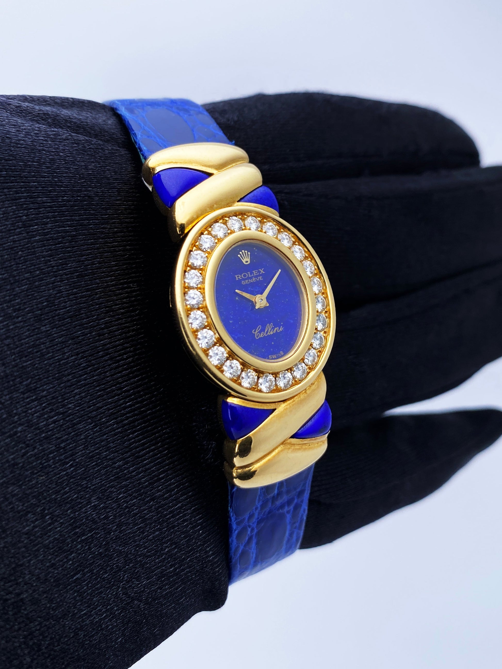 Rolex Cellini 5222 Lapis Dial Diamond Ladies Watch