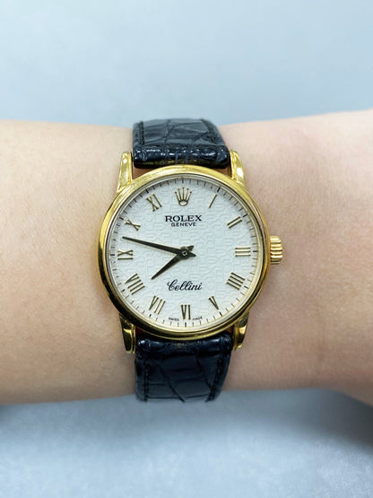 Rolex Cellini 6111/8 Ivory Anniversary Dial Yellow Gold Ladies Watch Box Papers