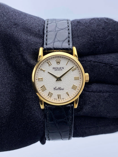 Rolex Cellini 6111/8 Ivory Anniversary Dial Yellow Gold Ladies Watch Box Papers