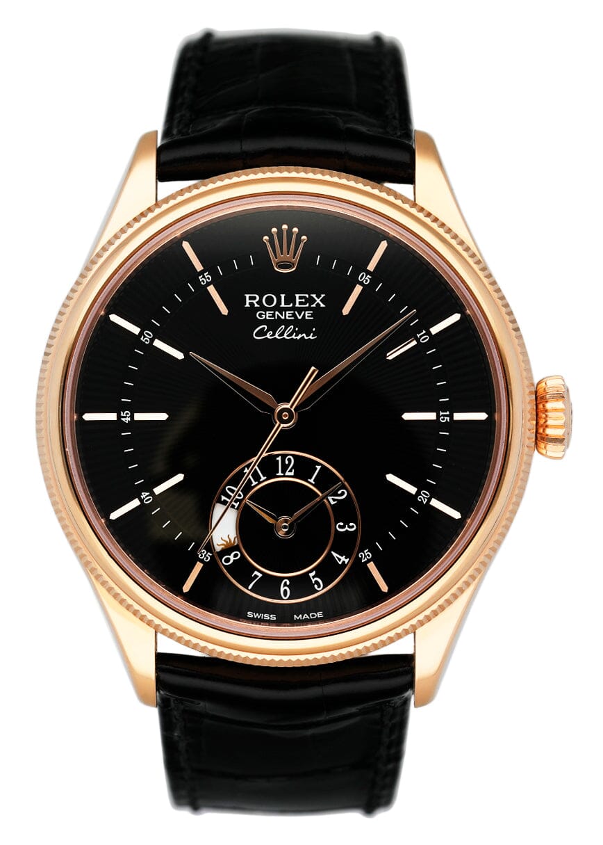 Rolex Cellini Dual Time 50525 18K Rose Gold Mens Watch Box Papers