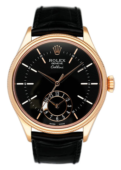 Rolex Cellini Dual Time 50525 18K Rose Gold Mens Watch Box Papers