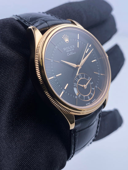 Rolex Cellini Dual Time 50525 18K Rose Gold Mens Watch Box Papers