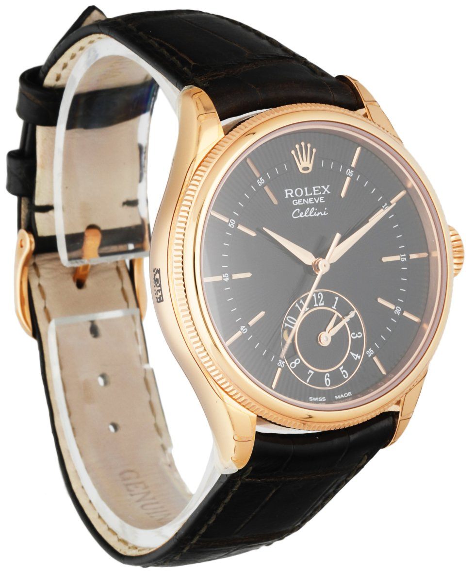 Rolex Cellini Dual Time 50525 18K Rose Gold Men's Watch Box & papers