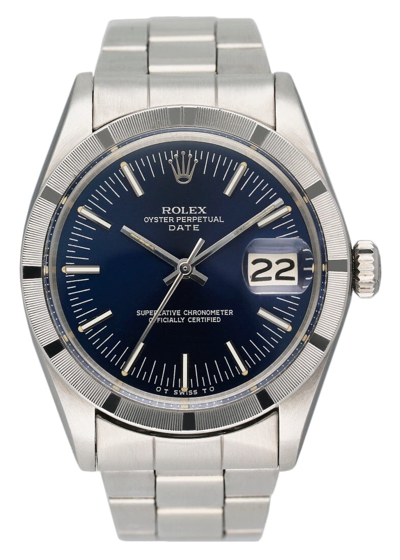 Rolex Date 1501 Blue Dial Steel Vintage Mens Watch