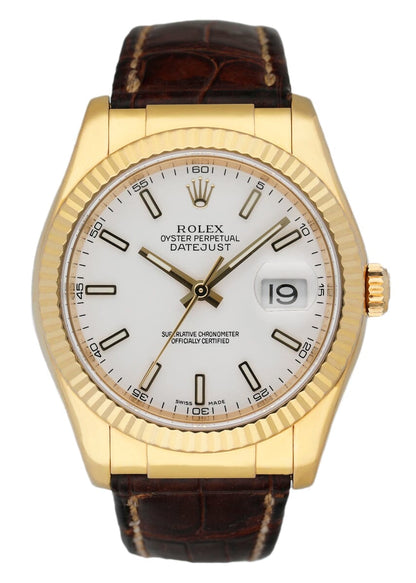 Rolex Datejust 116138 White Dial 18K Yellow Gold Mens Watch - Wristwatch