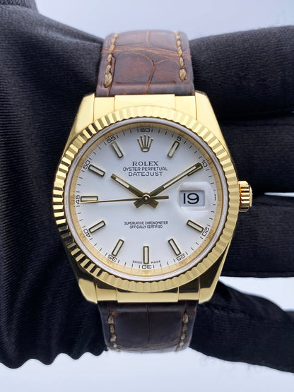 Rolex Datejust 116138 White Dial 18K Yellow Gold Mens Watch - Wristwatch