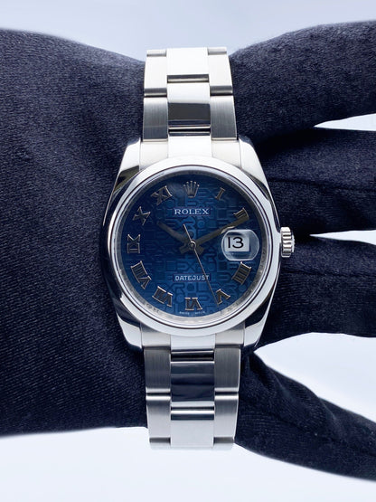 Rolex Datejust 116200 Blue Anniversary Dial Mens Watch Box Papers