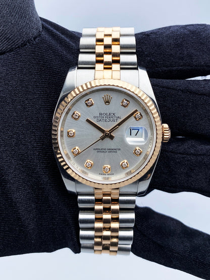 Rolex Datejust 116231 Diamond Silver Dial Mens Watch - Wristwatch