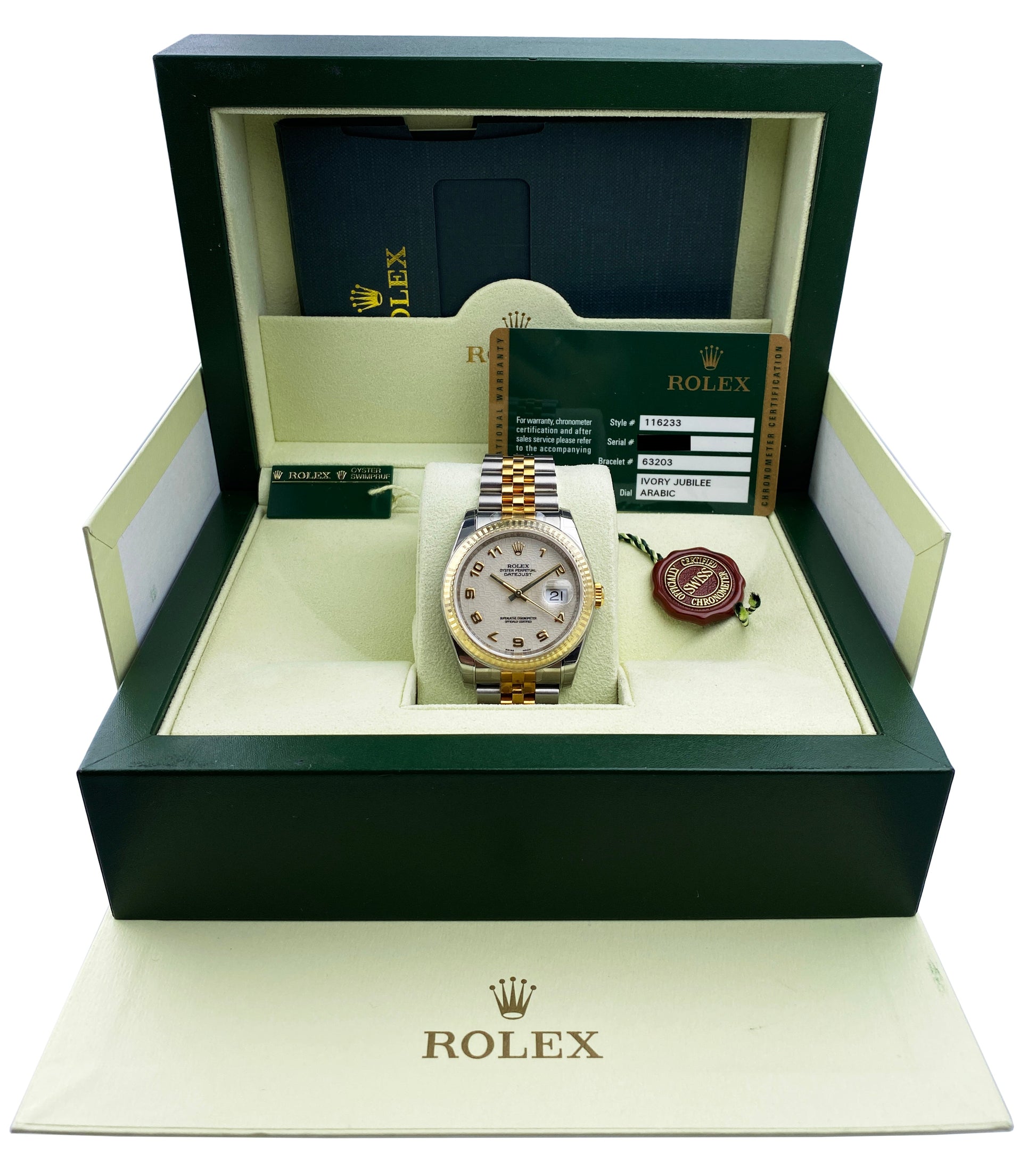 Rolex Datejust 116233 Ivory Anniversary Dial Mens Watch Box Papers