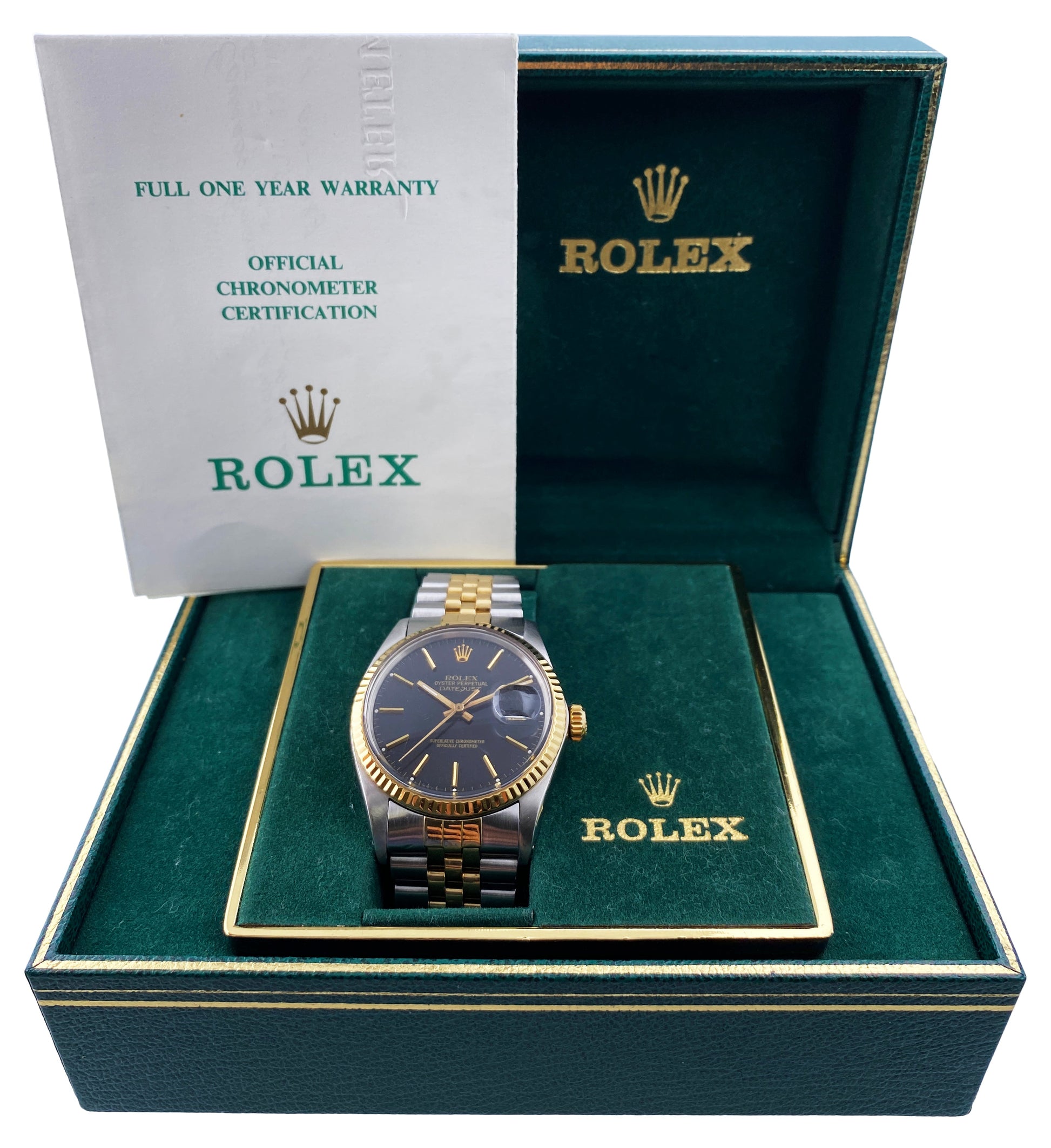 Rolex Datejust 16013 Black Dial Mens Watch Box Papers