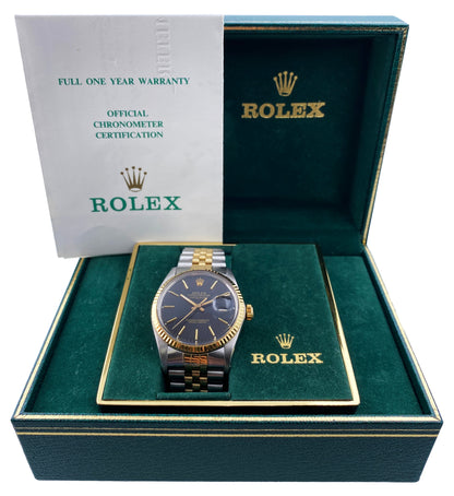 Rolex Datejust 16013 Black Dial Mens Watch Box Papers