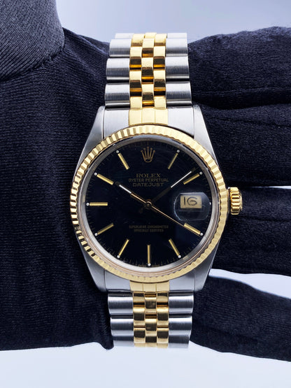 Rolex Datejust 16013 Black Dial Mens Watch Box Papers