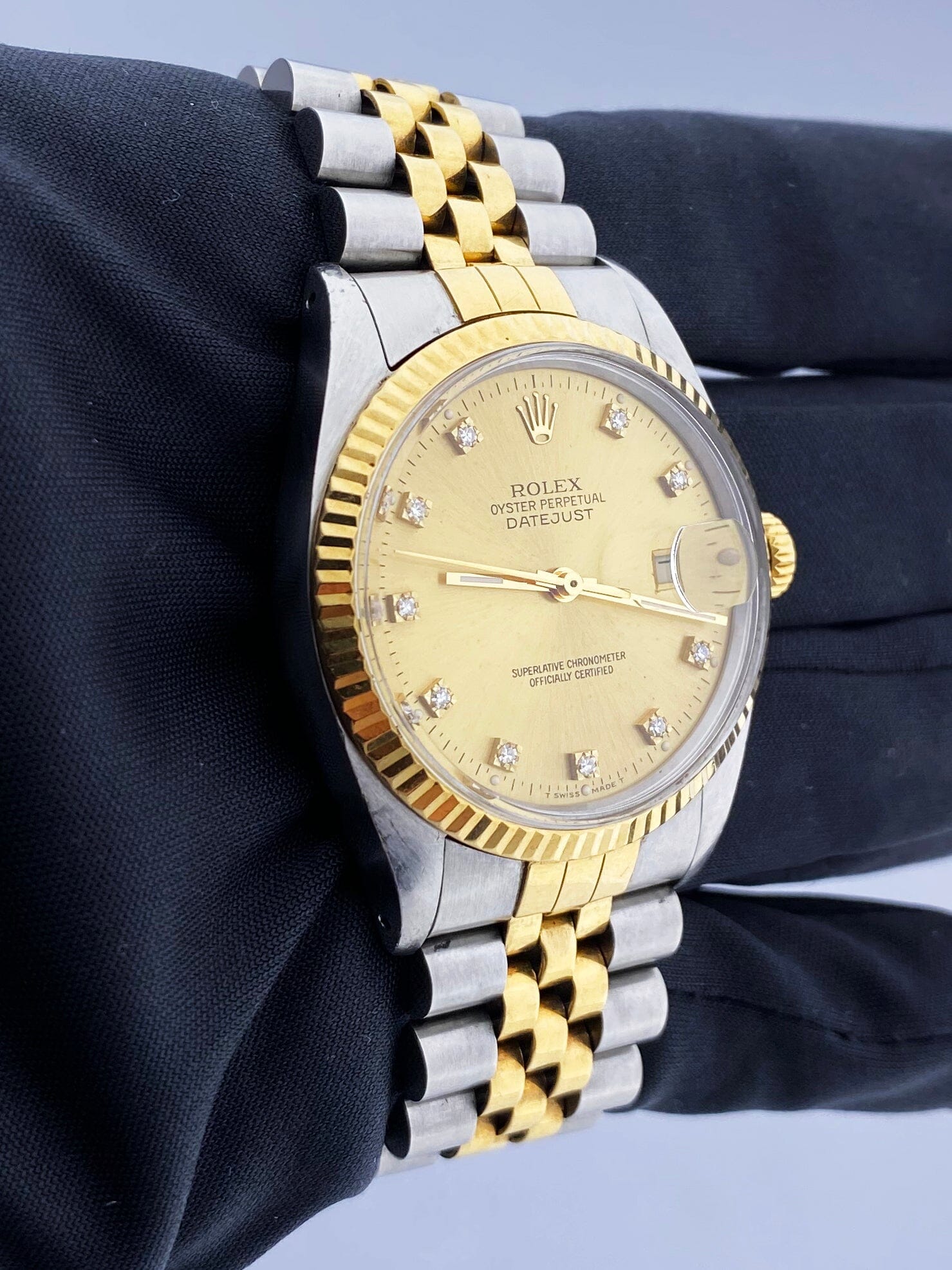 Rolex Datejust 16013 Diamond Dial Mens Watch Box Papers