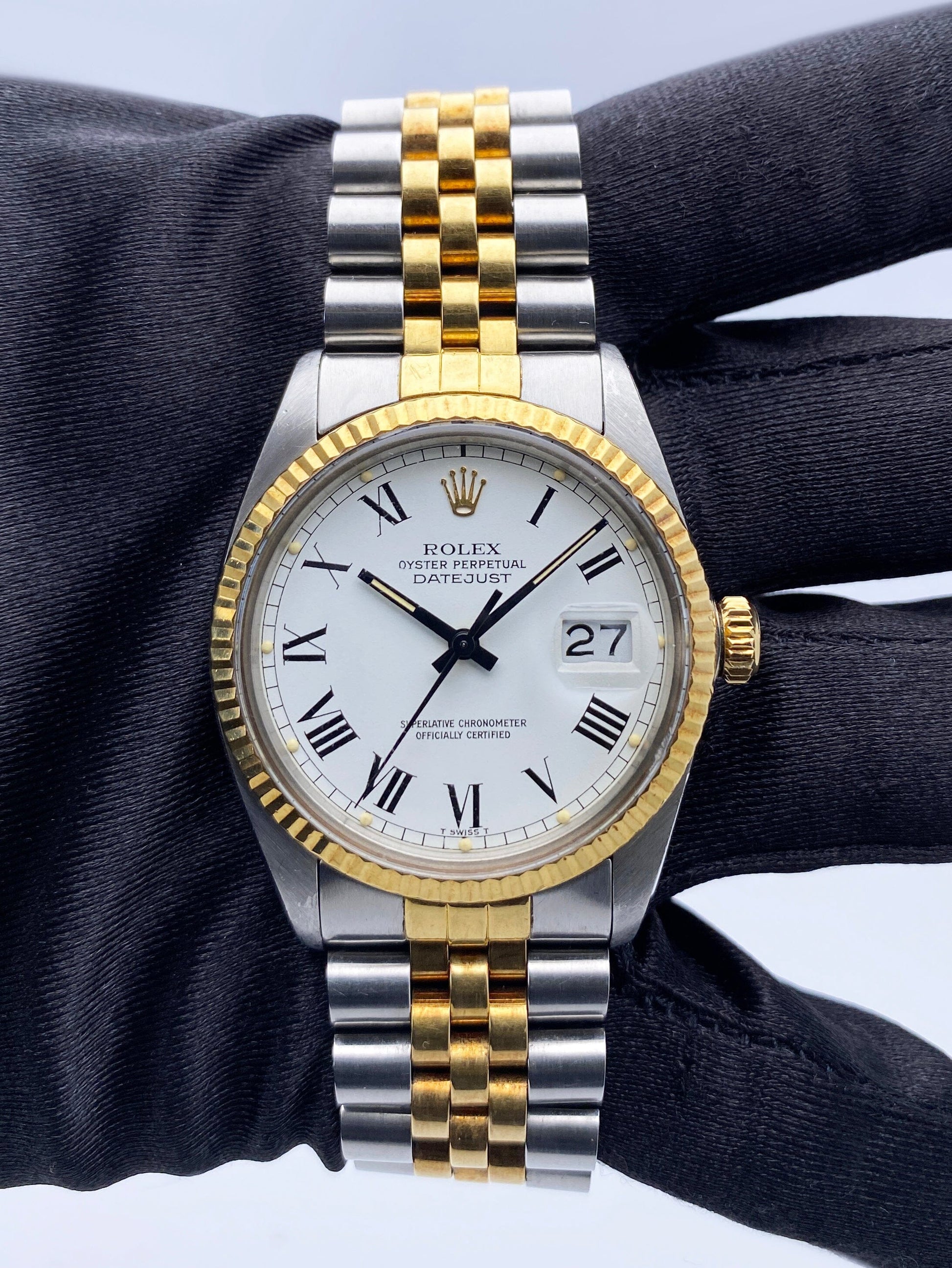 Rolex Datejust 16013 White Buckley Dial Two Tone Mens Watch