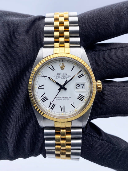 Rolex Datejust 16013 White Buckley Dial Two Tone Mens Watch