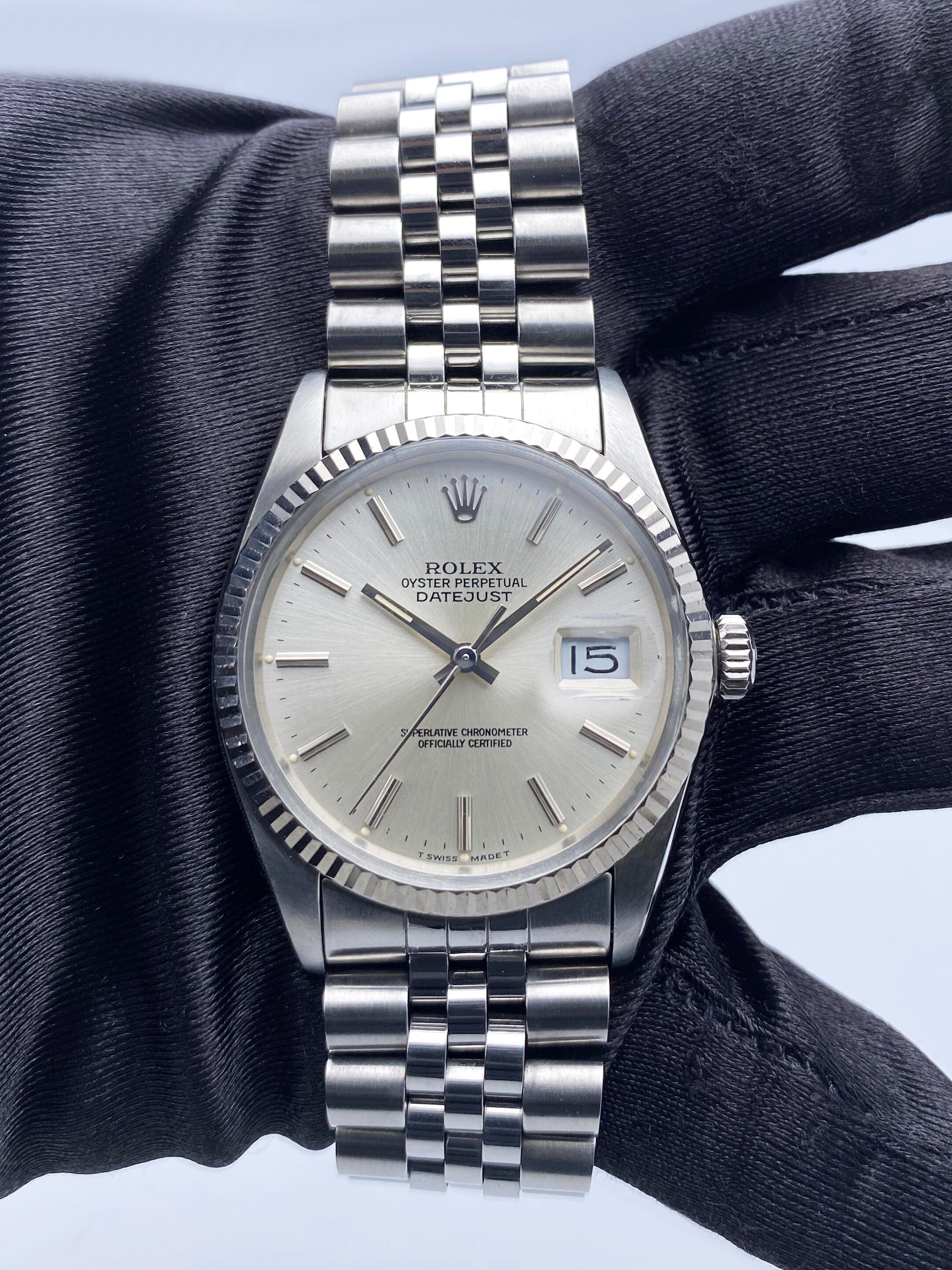 Rolex Datejust 16014 Silver Dial Mens Watch Box Papers