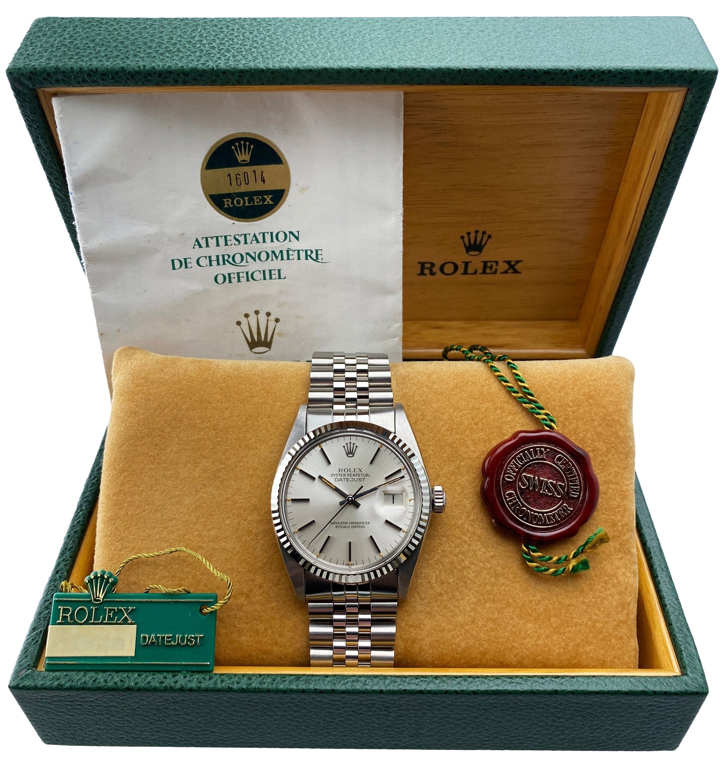 Rolex Datejust 16014 Silver Dial Mens Watch Box Papers