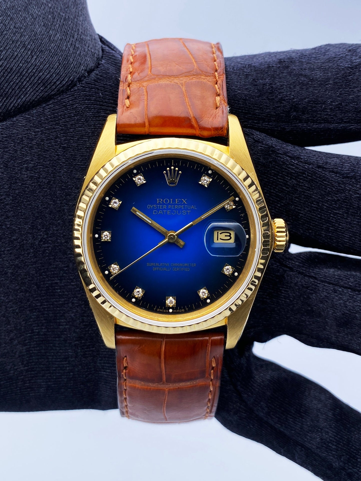 Rolex Datejust 16018 Blue Vignette Diamond Dial Mens Watch - Wristwatch