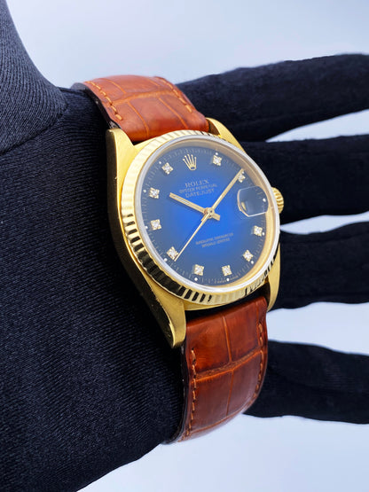 Rolex Datejust 16018 Blue Vignette Diamond Dial Mens Watch - Wristwatch