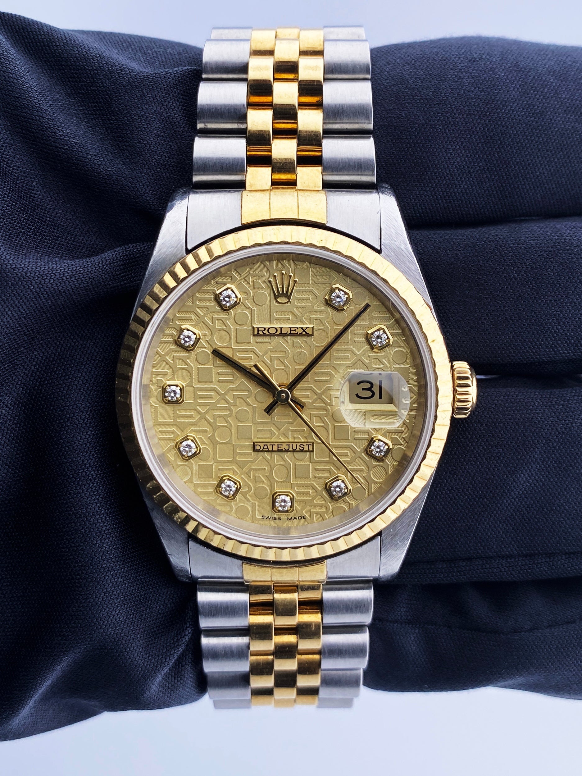 Rolex Datejust 16233 Anniversary Diamond Dial Mens Watch Box Papers - Virtual