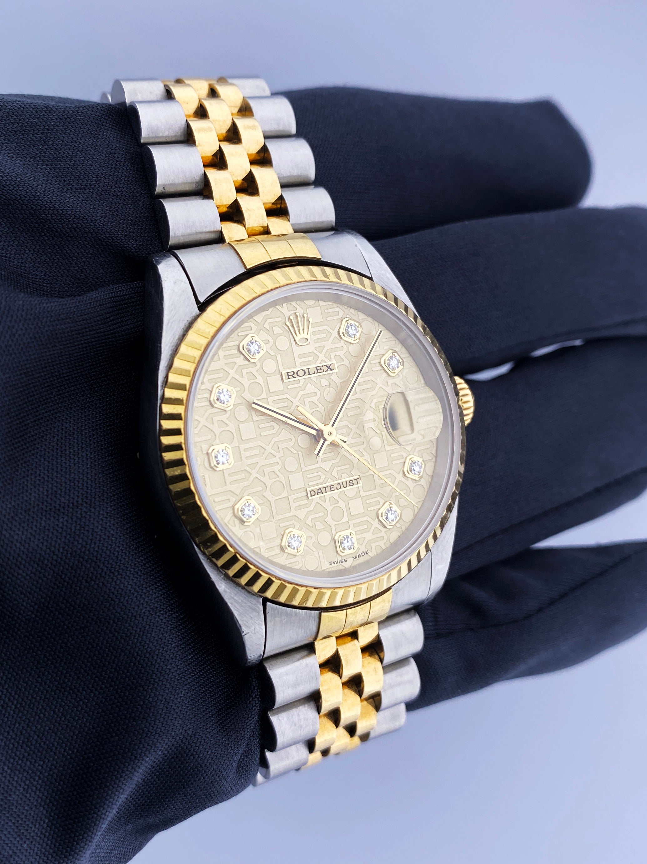 Rolex Datejust 16233 Anniversary Diamond Dial Mens Watch Box