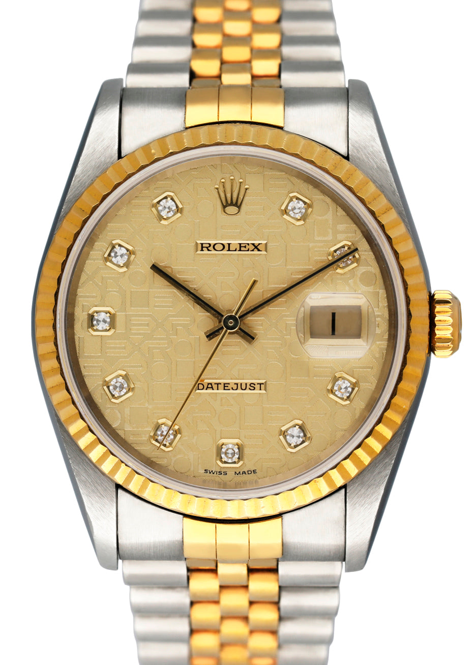 Rolex Datejust 16233 Anniversary Diamond Dial Mens Watch Box Papers - Virtual