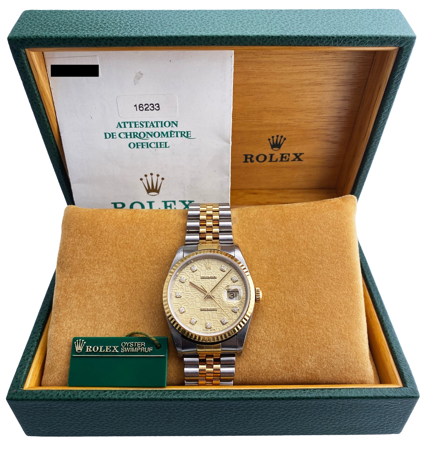Rolex Datejust 16233 Anniversary Diamond Dial Mens Watch Box Papers - Virtual
