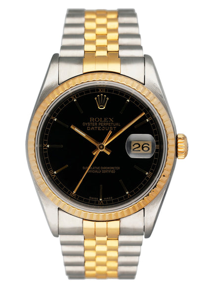 Rolex Datejust 16233 Black Dial Mens Watch Box Papers - Virtual