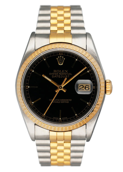 Rolex Datejust 16233 Black Dial Mens Watch Box Papers