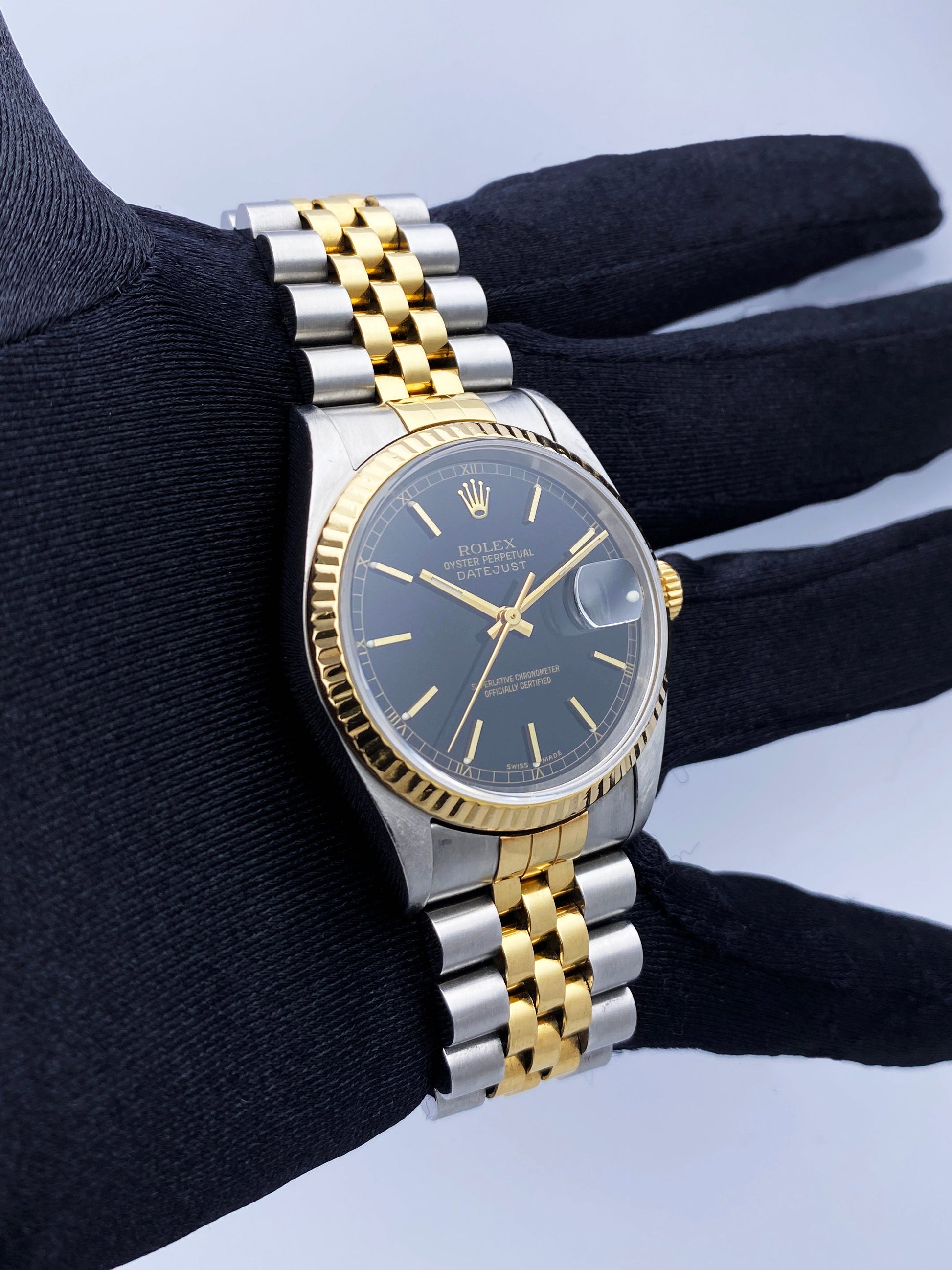 Rolex Datejust 16233 Black Dial Mens Watch Box Papers - Virtual