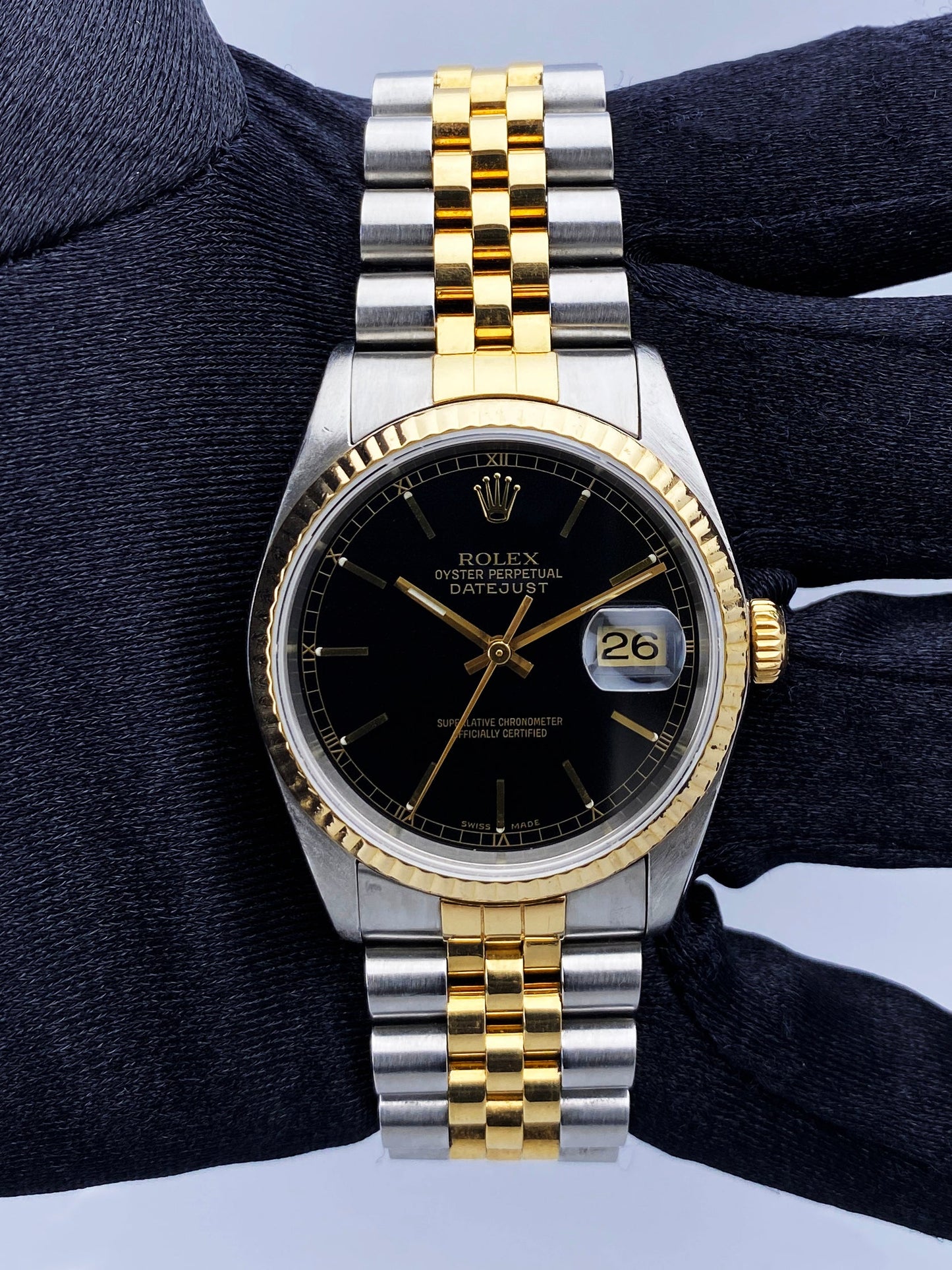 Rolex Datejust 16233 Black Dial Mens Watch Box Papers - Virtual