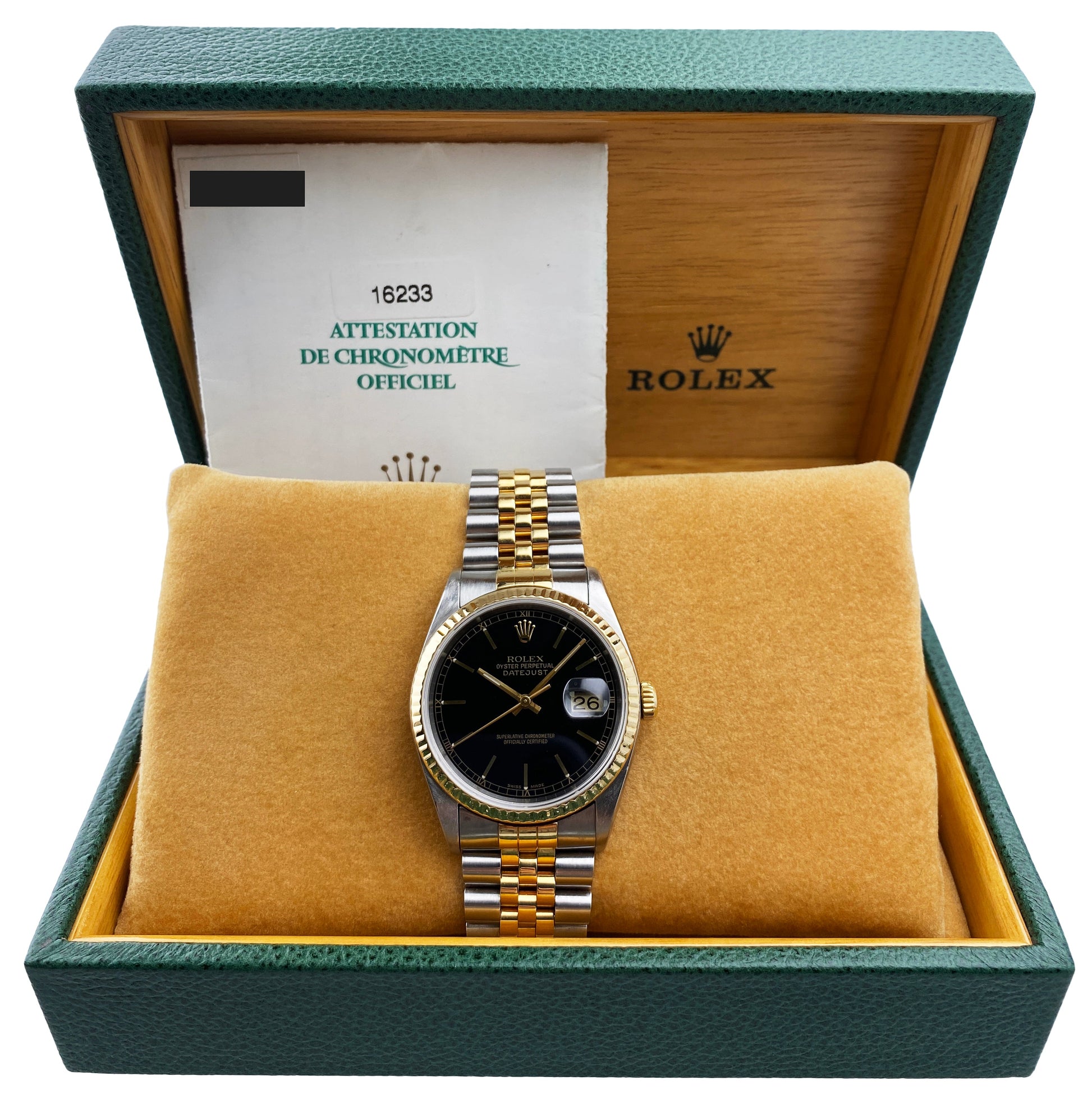 Rolex Datejust 16233 Black Dial Mens Watch Box Papers - Virtual