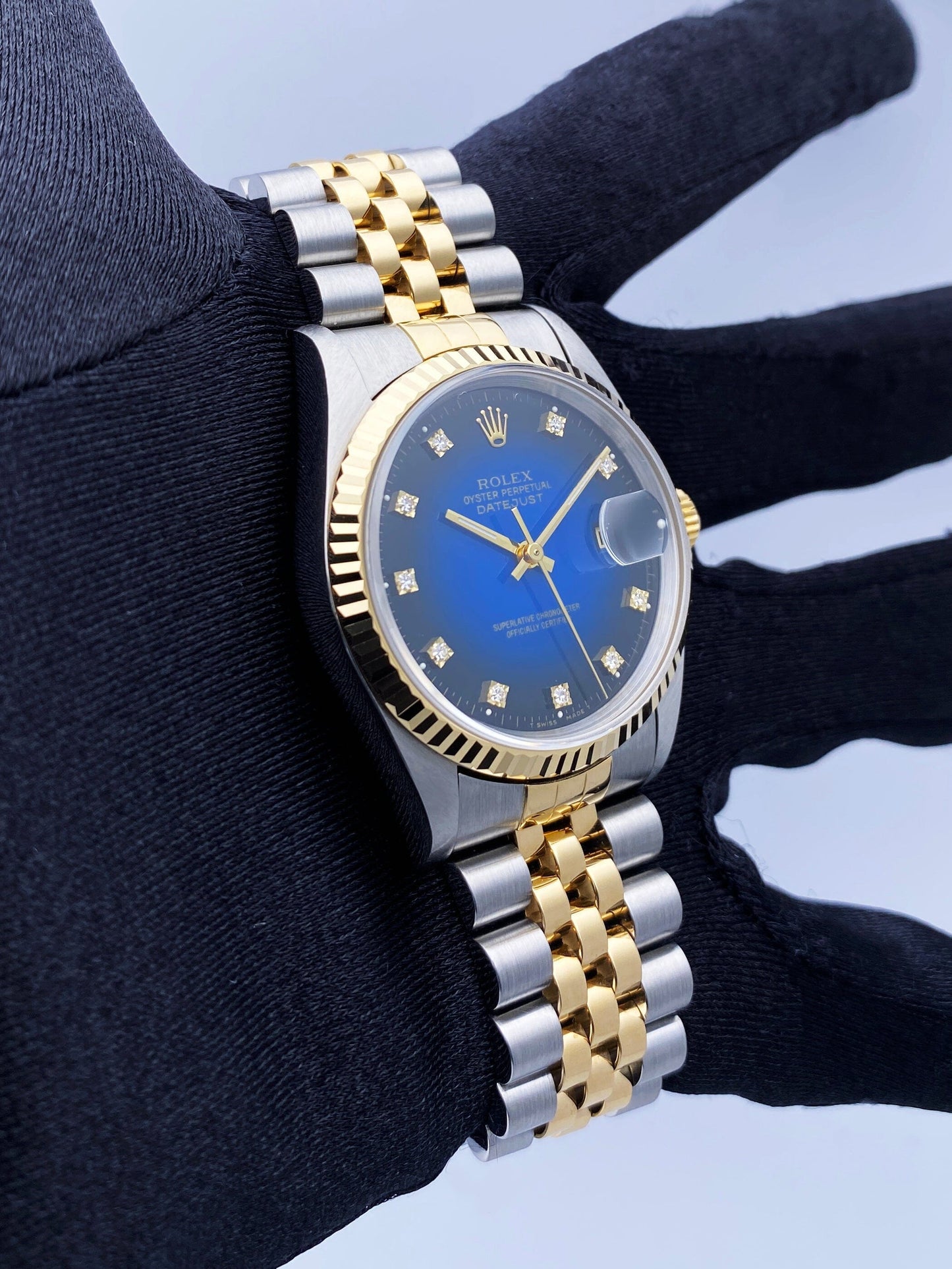 Rolex Datejust 16233 Blue Vignette Diamond Dial Mens Watch