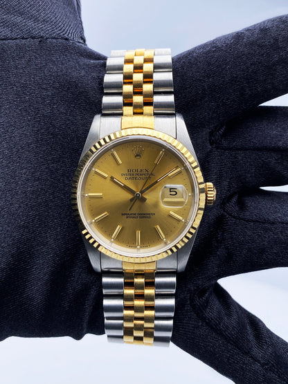 Rolex Datejust 16233 Champagne Dial Mens Watch Box Papers - Wristwatch