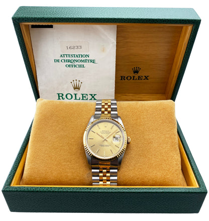Rolex Datejust 16233 Champagne Dial Mens Watch Box Papers - Wristwatch