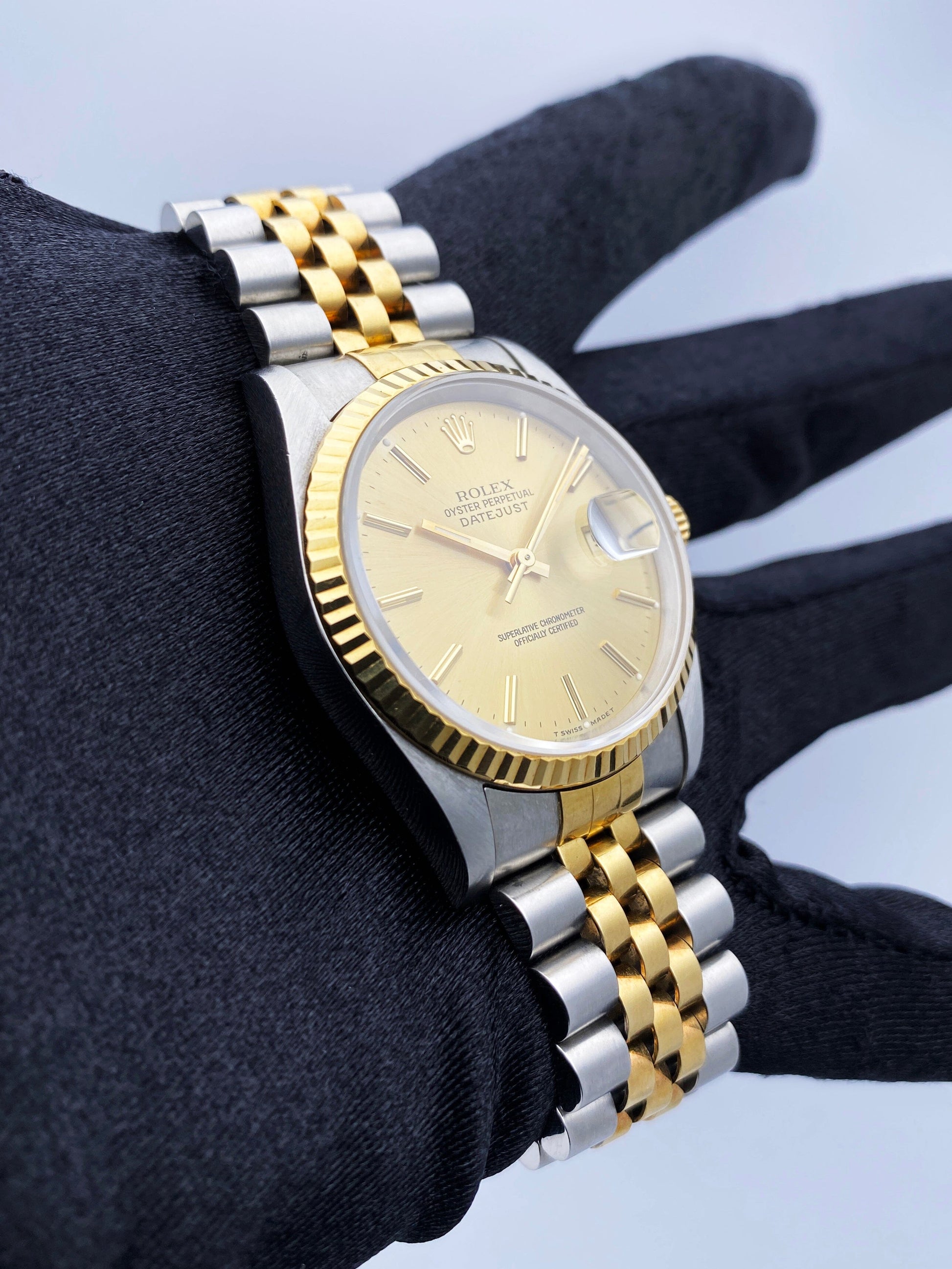 Rolex Datejust 16233 Champagne Dial Mens Watch Box Papers - Wristwatch