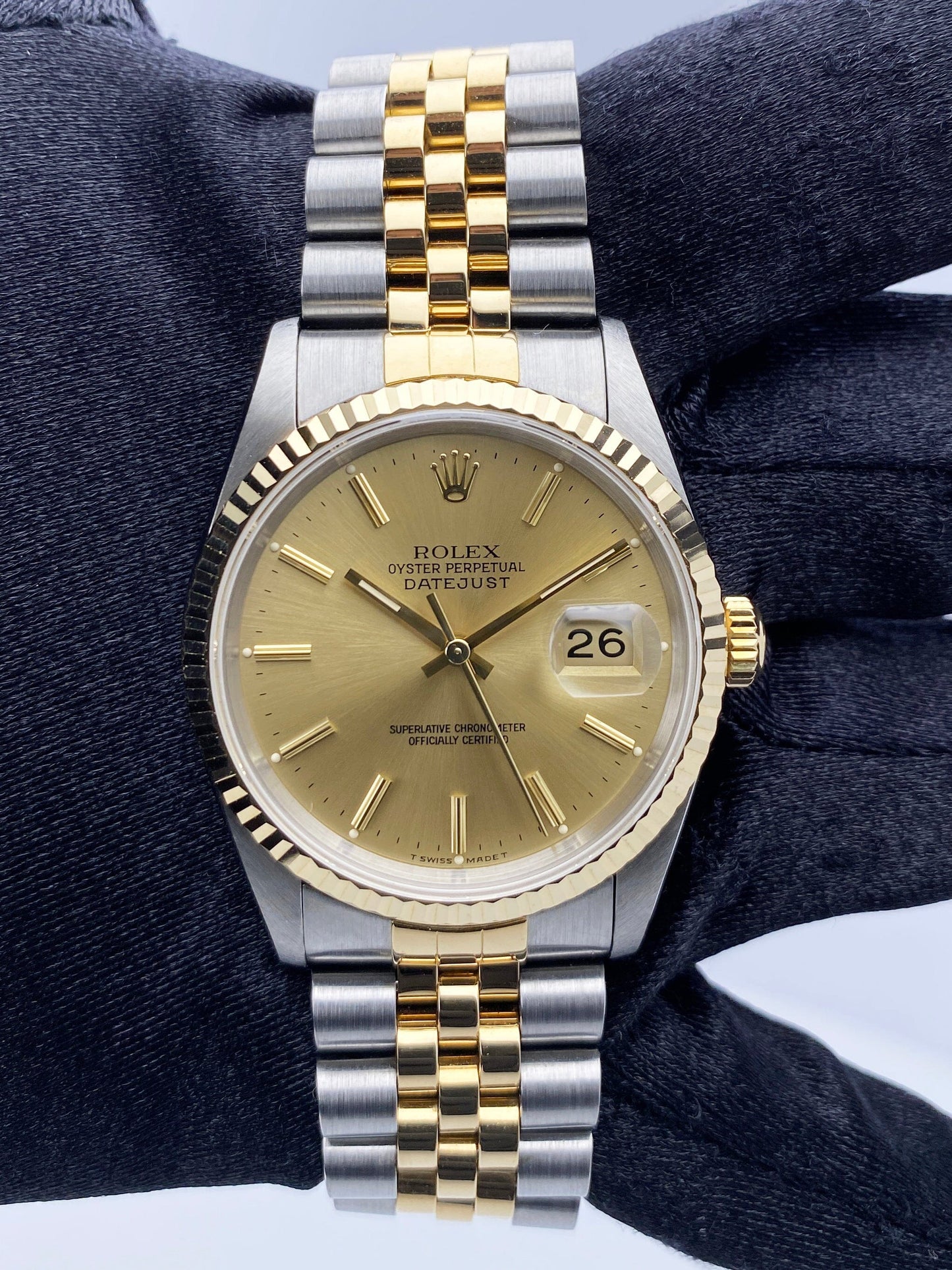 Rolex Datejust 16233 Champagne Dial Two Tone Mens Watch - Wristwatch