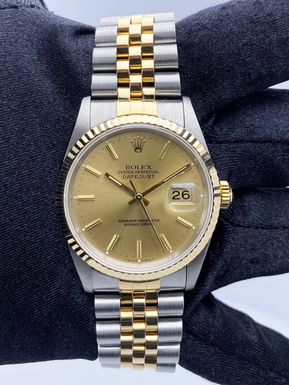 Rolex Datejust 16233 Champagne Dial Two Tone Mens Watch - Wristwatch