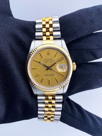 Rolex Datejust 16233 Champagne Linen Dial Mens Watch - Virtual