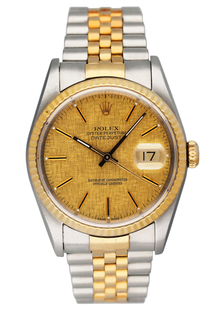 Rolex Datejust 16233 Champagne Linen Dial Mens Watch - Virtual