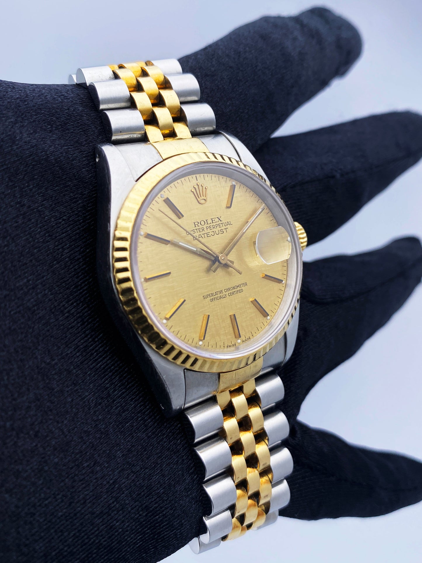Rolex Datejust 16233 Champagne Linen Dial Mens Watch - Virtual
