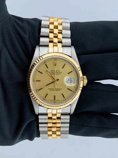 Rolex Datejust 16233 Champagne Dial Mens Watch Box Papers - Virtual
