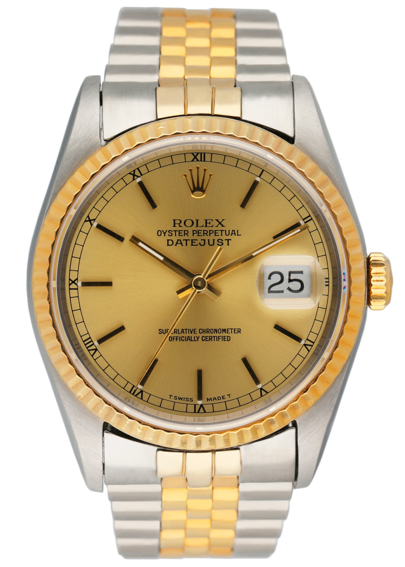 Rolex Datejust 16233 Champagne Dial Mens Watch Box Papers - Virtual