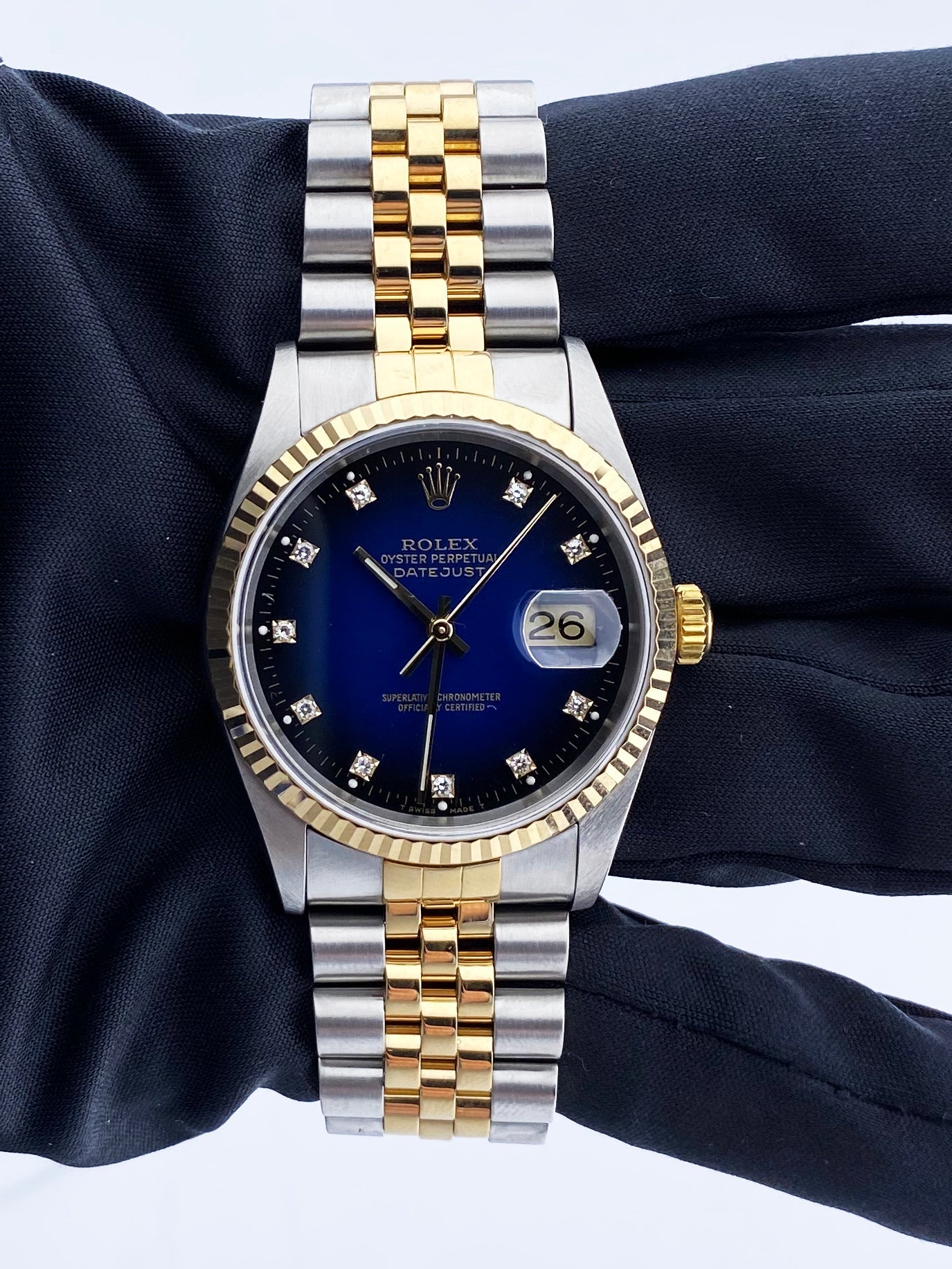 Rolex Datejust 16233 Diamond Blue Dial Mens Watch Box & Papers